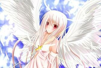 Wings Angels Cross Red Eyes Pink Hair Long