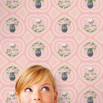 Wallcandy Arts Hearts Skulls Self Adhesive Wallpaper Skullswhitewph