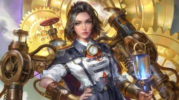 Wallpaper Steampunk Steam Engineer Short Hair Girl Art Picture