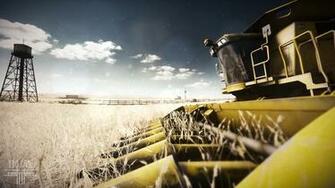 Farm Tractor Harvest Crops Fields Wallpaper