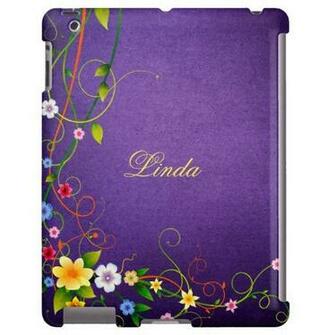 Girly iPad Retro Flowers Swirls Purple Background