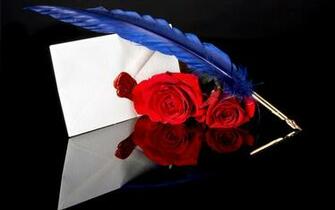 Black White Flowers Roses Writing Pen Mood Surface Reflection