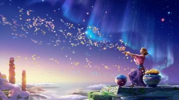 Girl Northern Lights Art Kagaya Flowers Petals Wallpaper HD