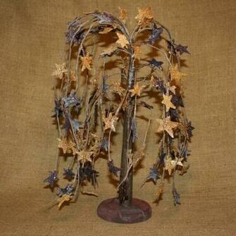 Primitive Willow Tree Country Burgundy Brown Stars New And