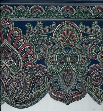 Architectural Paisley Onnavy Blue Sculptured Feet Wallpaper Border