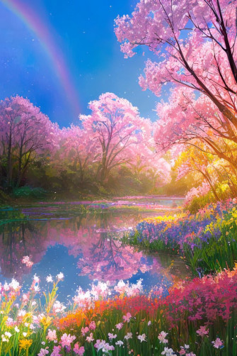 Beauty Of A Blossom Adorned Pond After The Rain Notebook