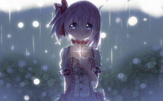 Anime Girl Sad Alone Magical Under Rain Wallpaper