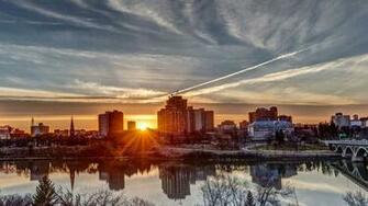 Sunset And Reflections Over Saskatoon Wallpaper HD