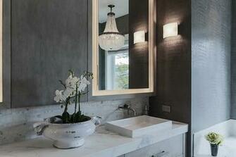 Gray Bathroom Faux Snakeskin Wallpaper Shallow Vessel Sink Wall Faucet