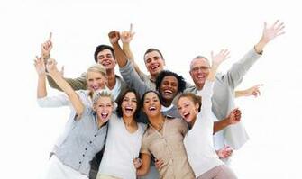 Happy Business People Laughing Against White Background