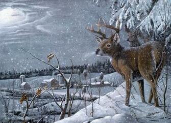 Wallpaper David H Bollman Deer Winter Snow