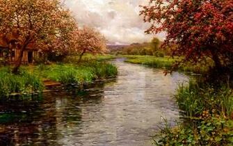 Spring Trees River Farm House Wallpaper