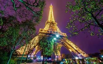 Paris France Eiffel Tower Golden Lights HD Wallpaper Beach