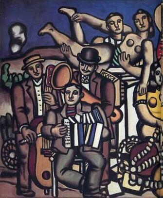 Three Musicians And Dancers Fernand Leger Paintings Wallpaper Image