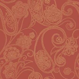 Wallpaper Candice Olson Metallic Dotted Gold Paisley On Red Background