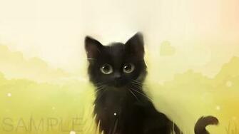 Details About Cute Black Kitten Cat Cartoon Art Poster Print
