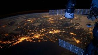 Space Planet Earth Lights Satellite Continents Night