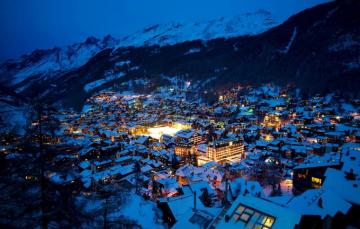 Wallpaper Winter Snow Trees Mountains Night Lights Home