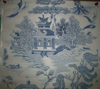 Shanghai Chinoiserie Grasscoth Print Blue On Natural Grp