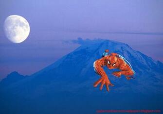 Wallpaper Spiderman Crawling And Climbing At Ascent Moon Blue Mountain