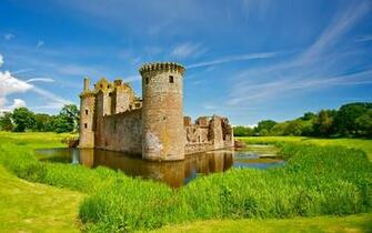 Castle Dumfries Scotland Grass Pond Desktop Wallpaper