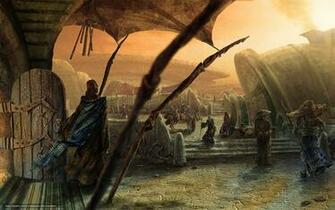 Wallpaper Dunmer City Area Market Desktop