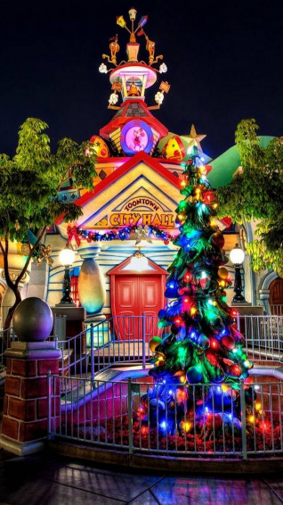 Christmas Lights iPhone Toontown City Hall Wallpaper