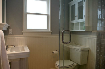 White Beadboard Backspalsh Transitional Bathroom Jeff Lewis Design