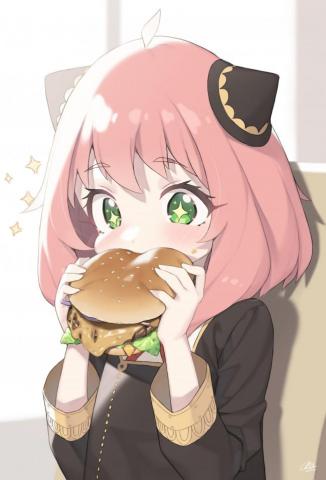 Wallpaper Anya Forger Spy X Family Hamburger Pink Hair