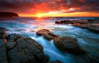 Wallpaper Sea Water The Sun Sunrise Rocks Beach