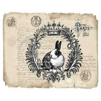 Queen Bunny Art Print With French Letter Background Vintage Style