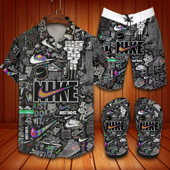 Nike Wallpaper Hawaiian Shirt Beach Shorts And Flip Flops Combo