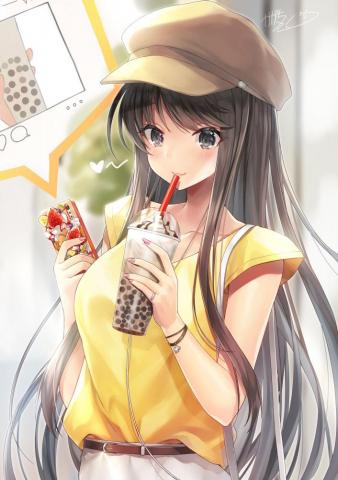 Anime Girl Drinking Boba Tea Chibi Arena