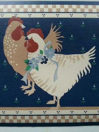 Vintage Chicken Wallpaper Border Country Blue Hen Rooster Farm Kitchen