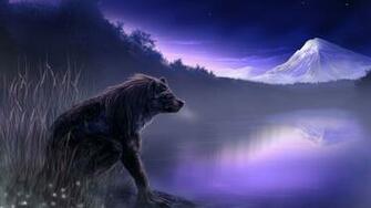 Werewolf On The Lake Side Wallpaper
