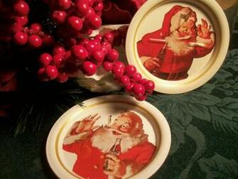 Vintage Christmas Costers Coke Coca Cola Santa Claus Beverage Glass