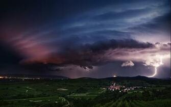 Landscape Nature Lightning Storm Supercell Hill