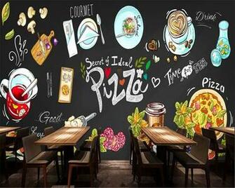 Beibehang Custom Wallpaper HD Hand Painted Blackboard Pizzeria