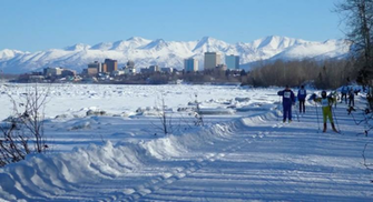 Midpack Racers Ski On The Coastal Trail With Pacific Ocean To