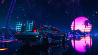 Synthwave Car Sunset Palm Tree 4k Wallpaper