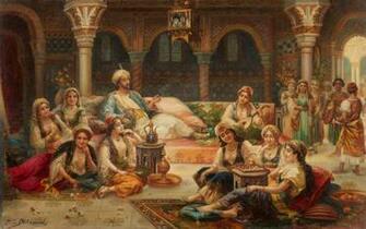 C J G Delincourt Harem Scene Painting Wallpaper
