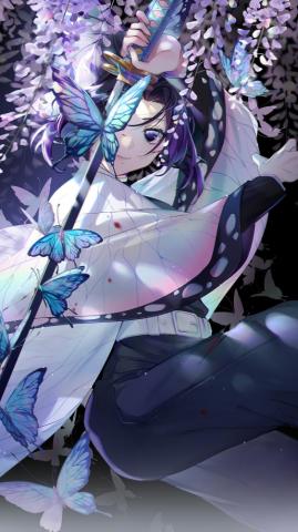 Shinobu Kocho Katana Butterflies Kimetsu No Yaiba 4k Wallpaper