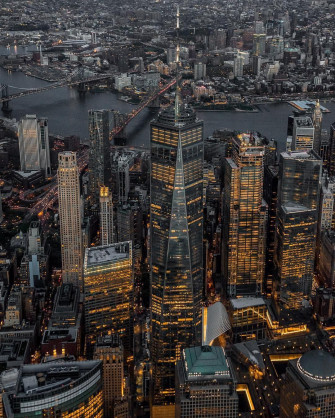 Stunning Aerial Of New York City At Night Wallpaper
