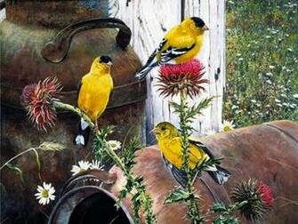 Goldfinches On Thistle Wallpaper