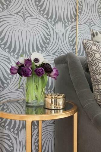 Guest Room Daybed Farrow And Ball Lotus Wallpaper Blue Round Brass