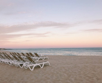 Aesthetic Beach Lounge Benches Wallpaper