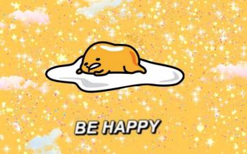 Gudetama Be Happy Cute Aesthetic Yellow Desktop Wallpaper