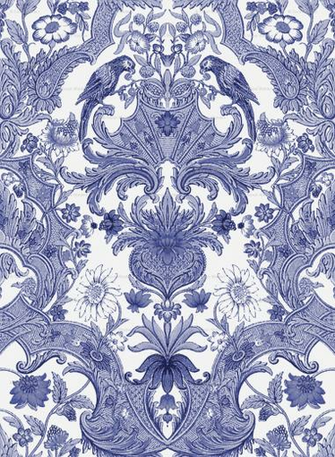 Black And White Paisley Print Wallpaper Parrot Damask Blue
