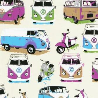 Muriva Vw Volkswagen Camper Van Scooter Wallpaper Orange Blue