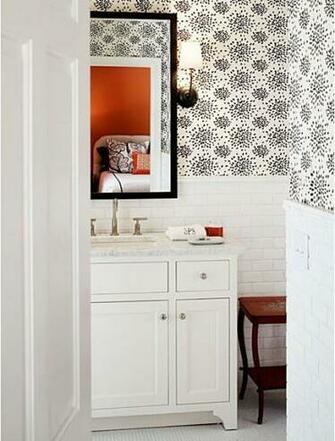 Subway Tile Below Wallpaper Above Bathroom Inspirati